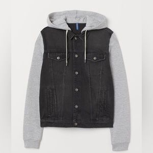 H&M Hooded Denim Jacket black Gray Melange size CL